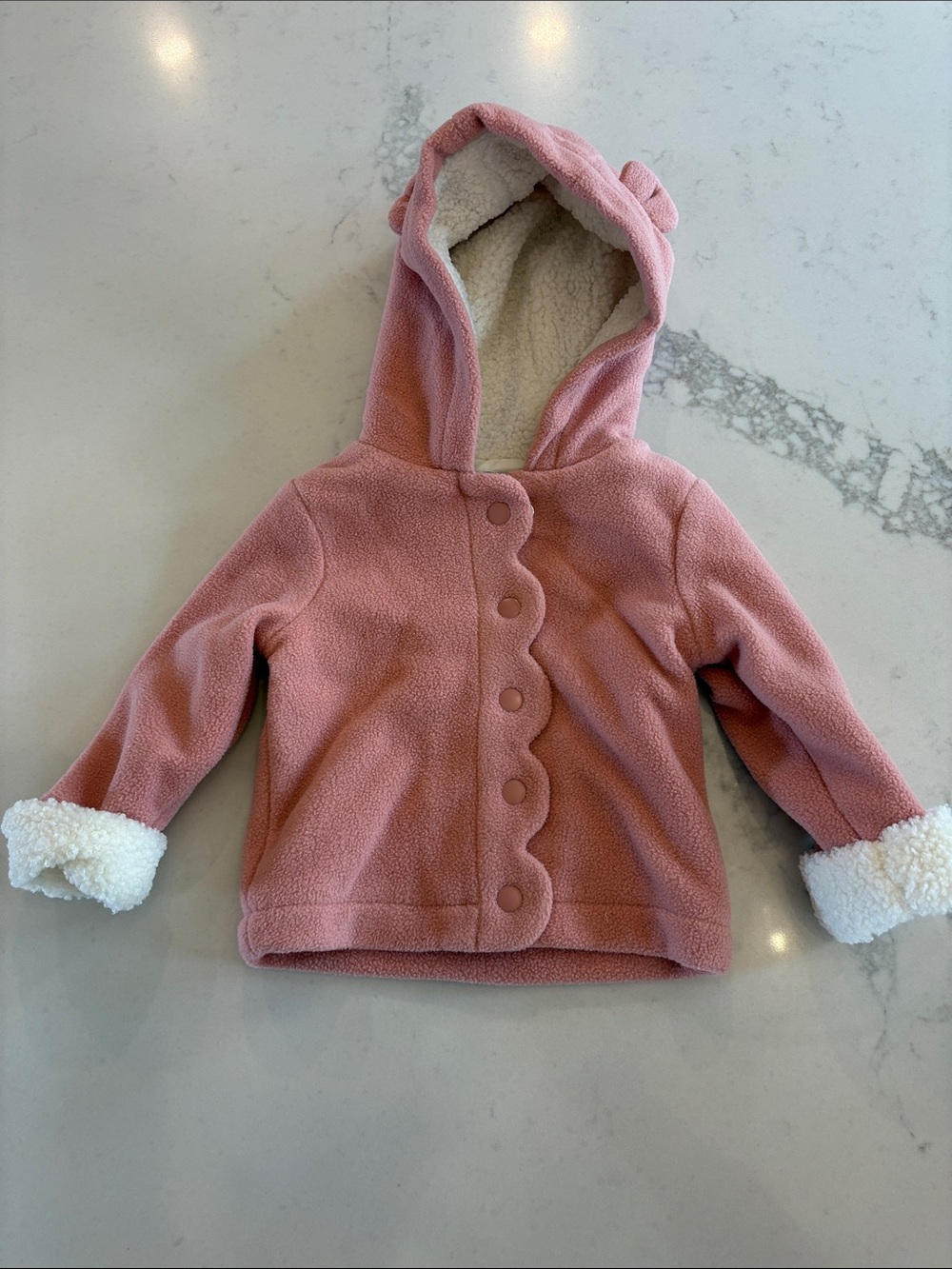 Toddler Pink Hooded Sherpa-Trim Puffer Jacket